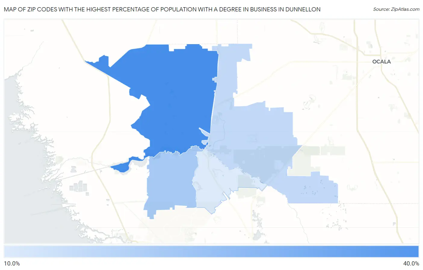Zip Codes with the Highest Percentage of Population with a Degree in Business in Dunnellon Map