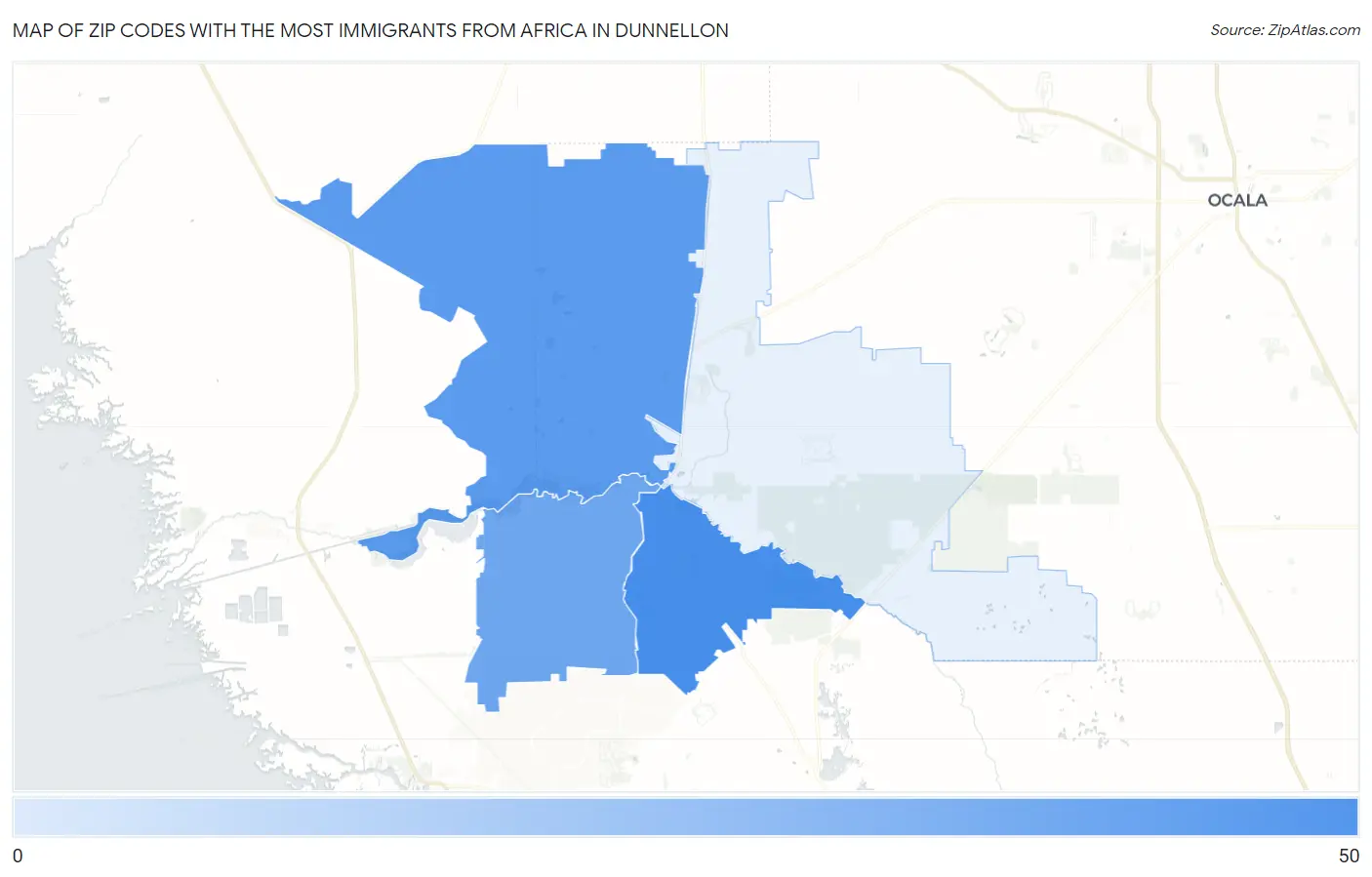 Zip Codes with the Most Immigrants from Africa in Dunnellon Map