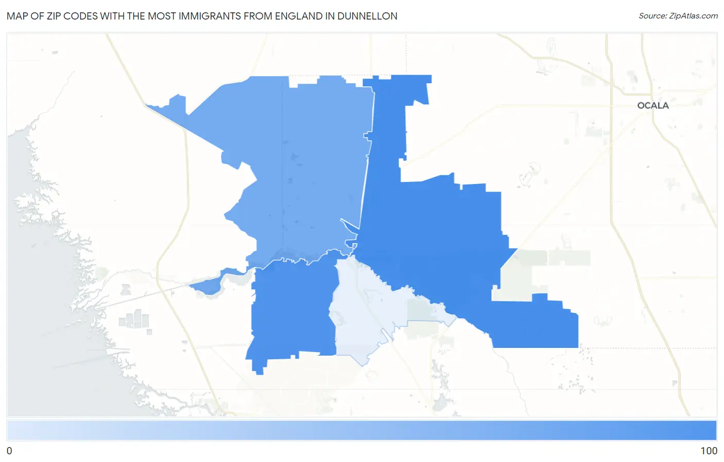 Zip Codes with the Most Immigrants from England in Dunnellon Map
