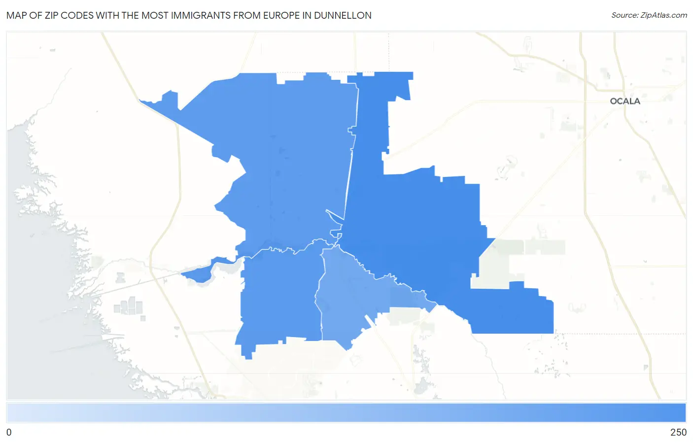 Zip Codes with the Most Immigrants from Europe in Dunnellon Map