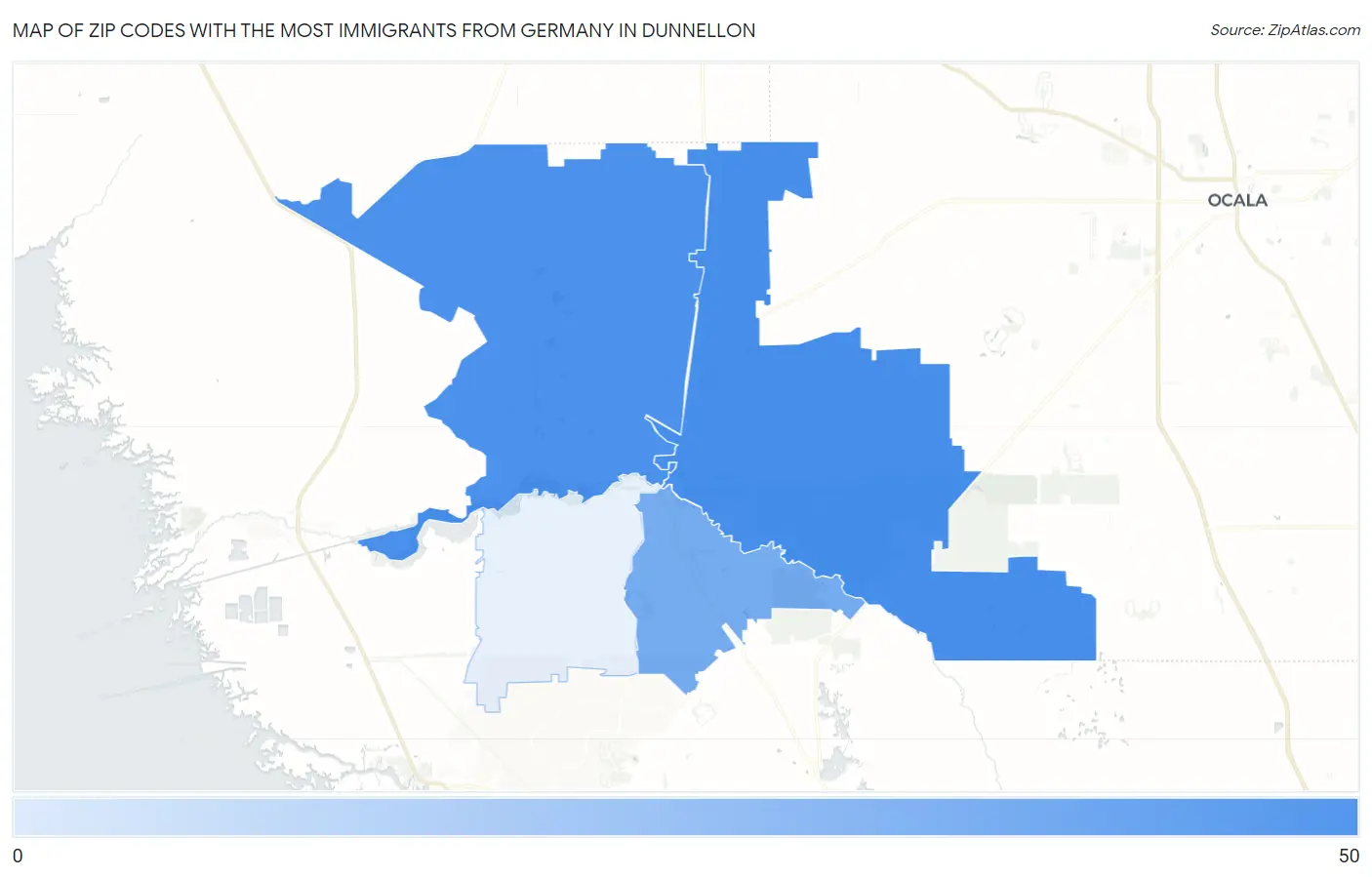 Zip Codes with the Most Immigrants from Germany in Dunnellon Map
