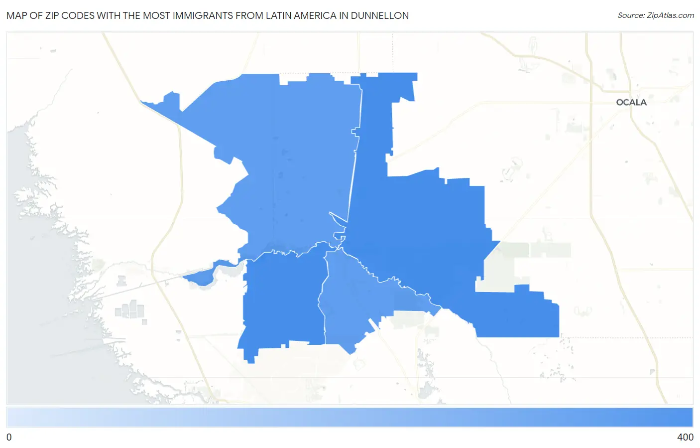 Zip Codes with the Most Immigrants from Latin America in Dunnellon Map