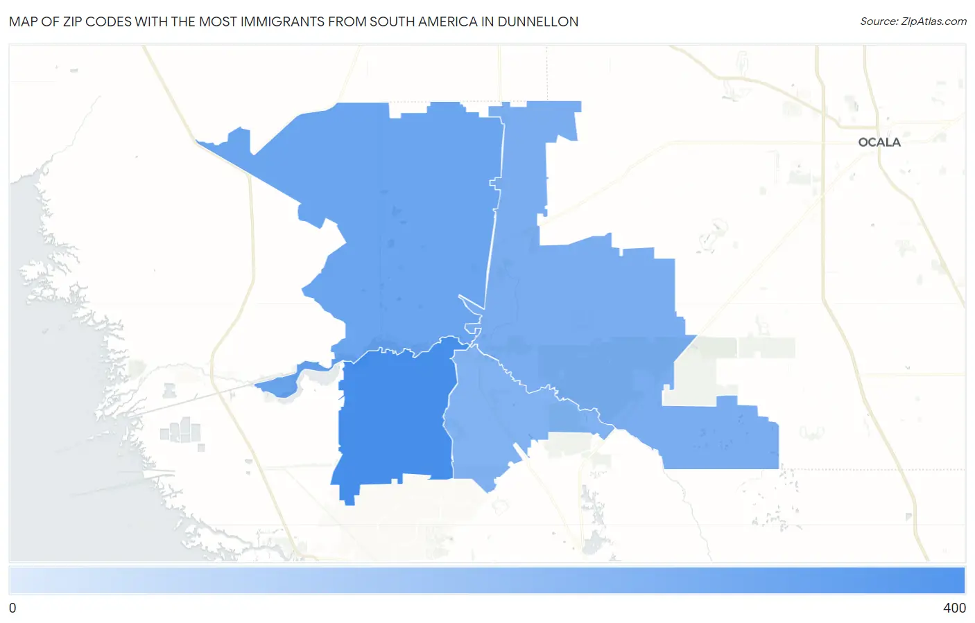 Zip Codes with the Most Immigrants from South America in Dunnellon Map