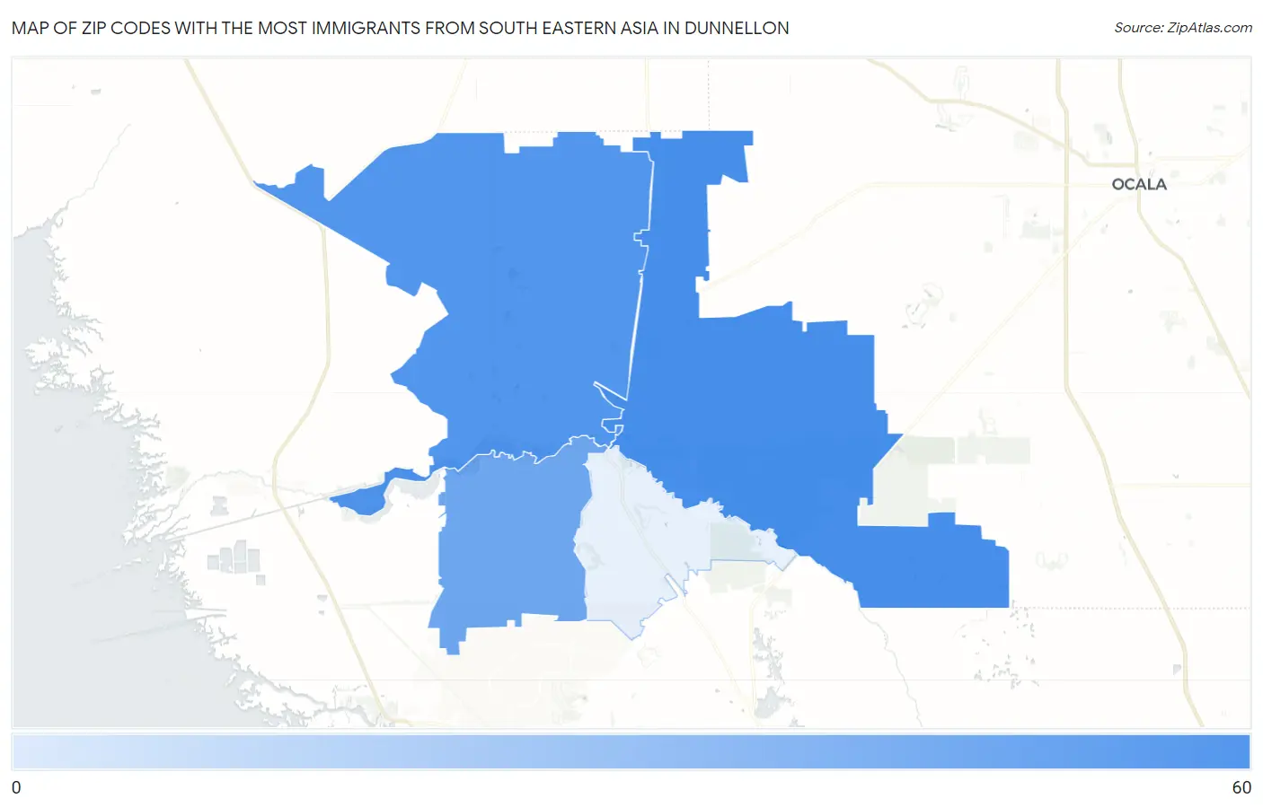 Zip Codes with the Most Immigrants from South Eastern Asia in Dunnellon Map