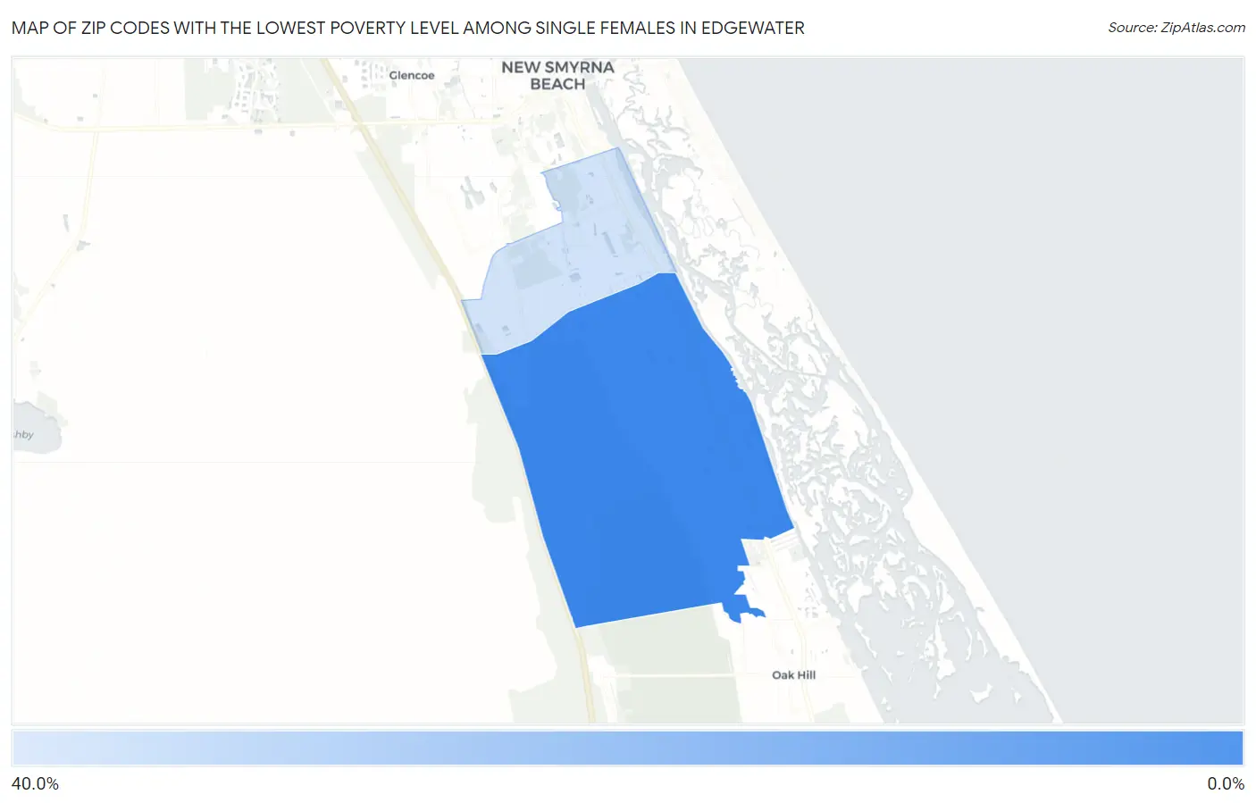 Zip Codes with the Lowest Poverty Level Among Single Females in Edgewater Map