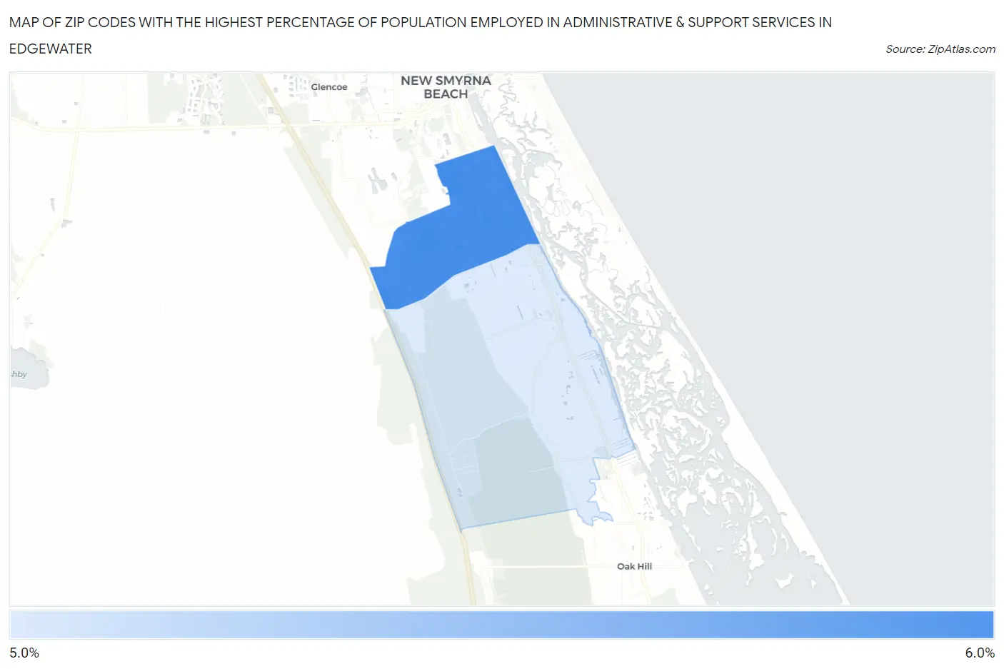 Zip Codes with the Highest Percentage of Population Employed in Administrative & Support Services in Edgewater Map