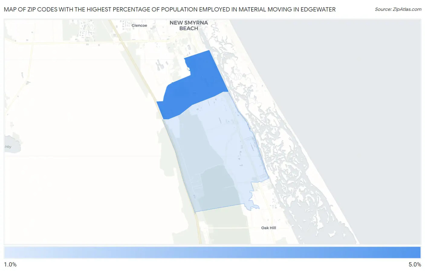 Zip Codes with the Highest Percentage of Population Employed in Material Moving in Edgewater Map