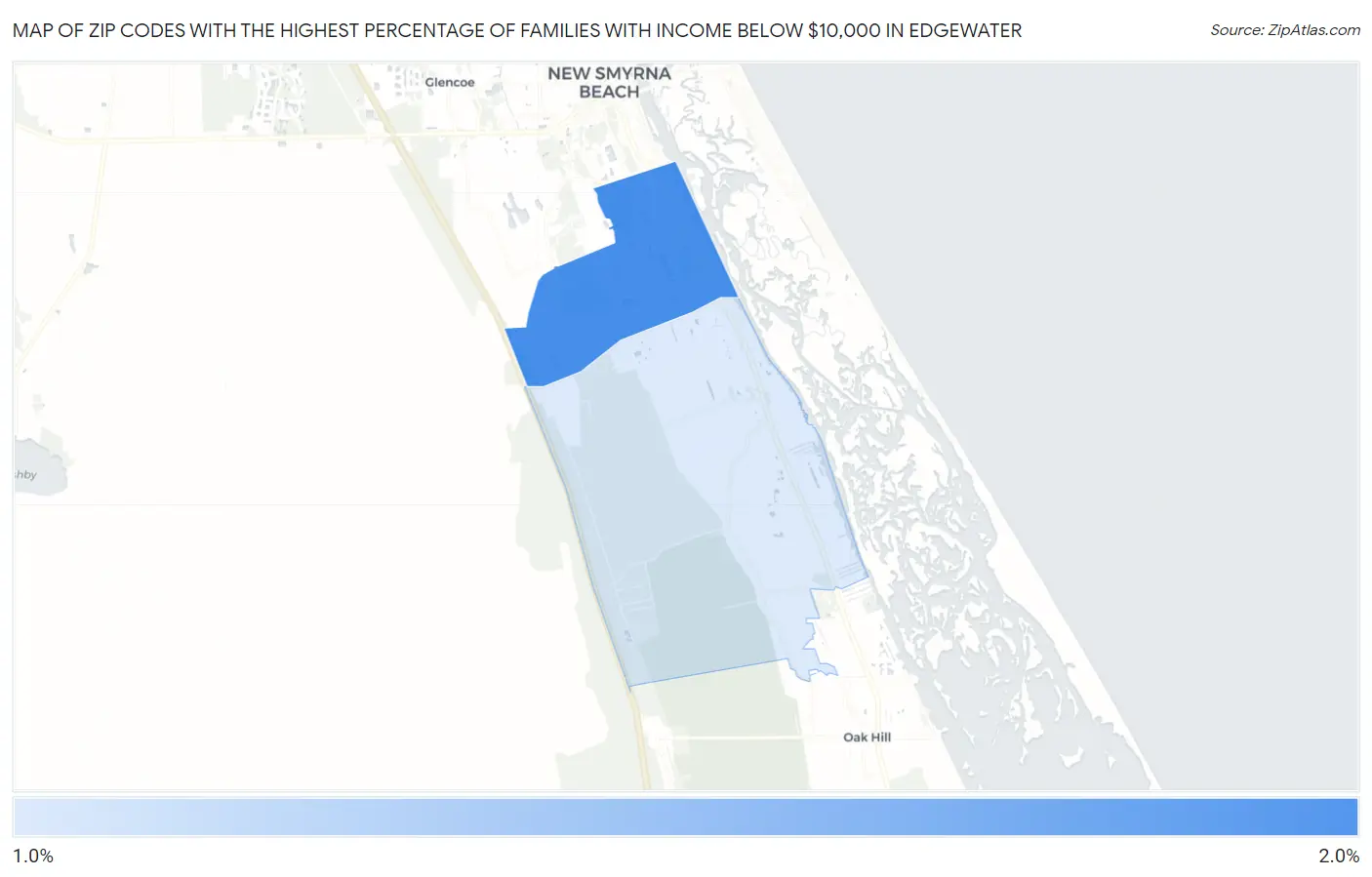 Zip Codes with the Highest Percentage of Families with Income Below $10,000 in Edgewater Map