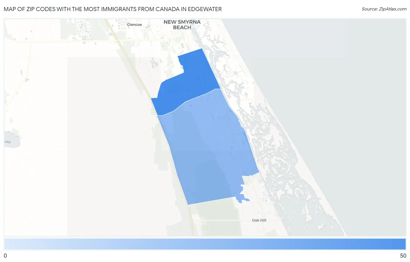 Zip Codes with the Most Immigrants from Canada in Edgewater Map