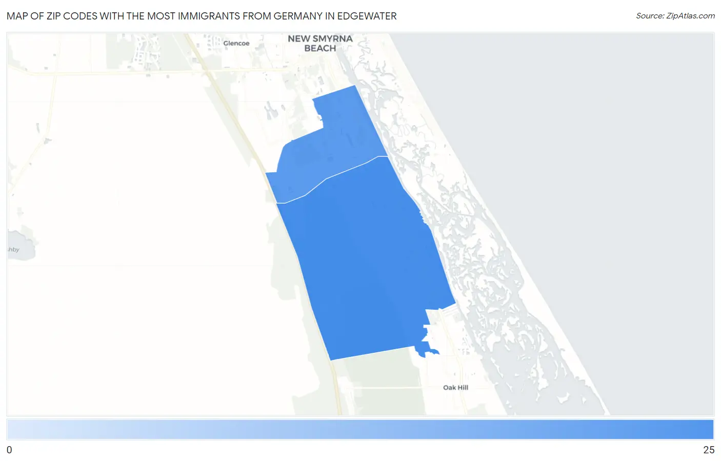 Zip Codes with the Most Immigrants from Germany in Edgewater Map