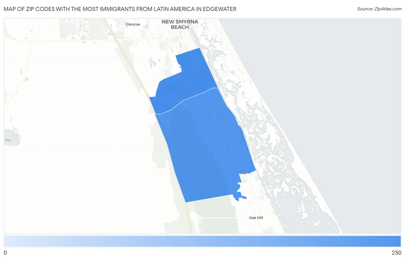 Zip Codes with the Most Immigrants from Latin America in Edgewater Map