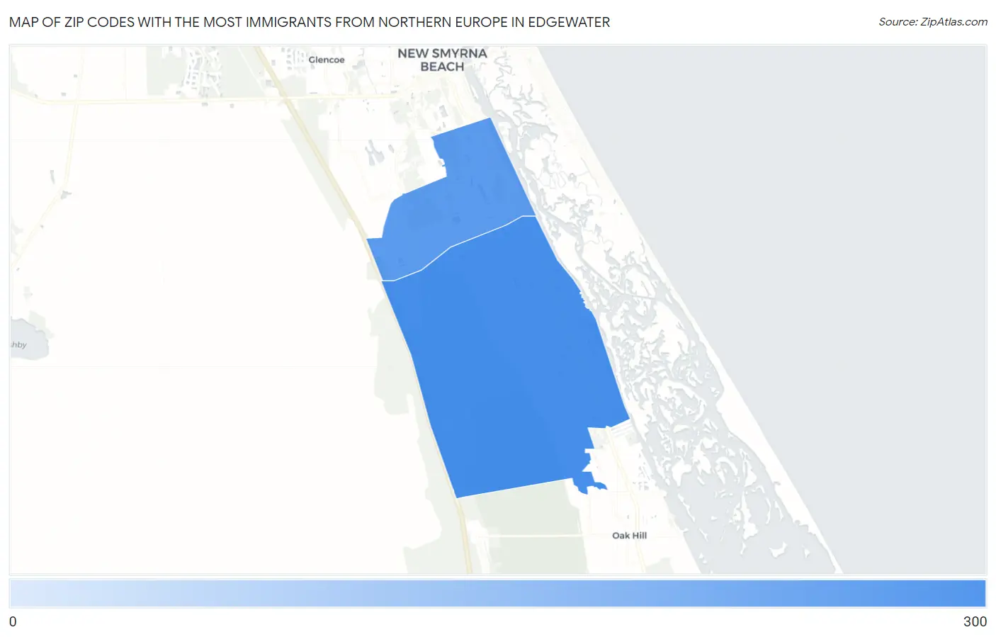 Zip Codes with the Most Immigrants from Northern Europe in Edgewater Map