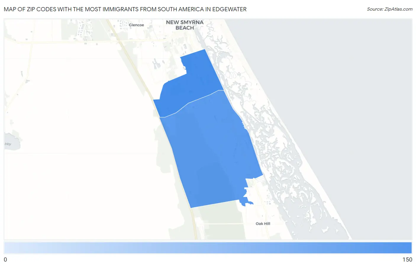 Zip Codes with the Most Immigrants from South America in Edgewater Map