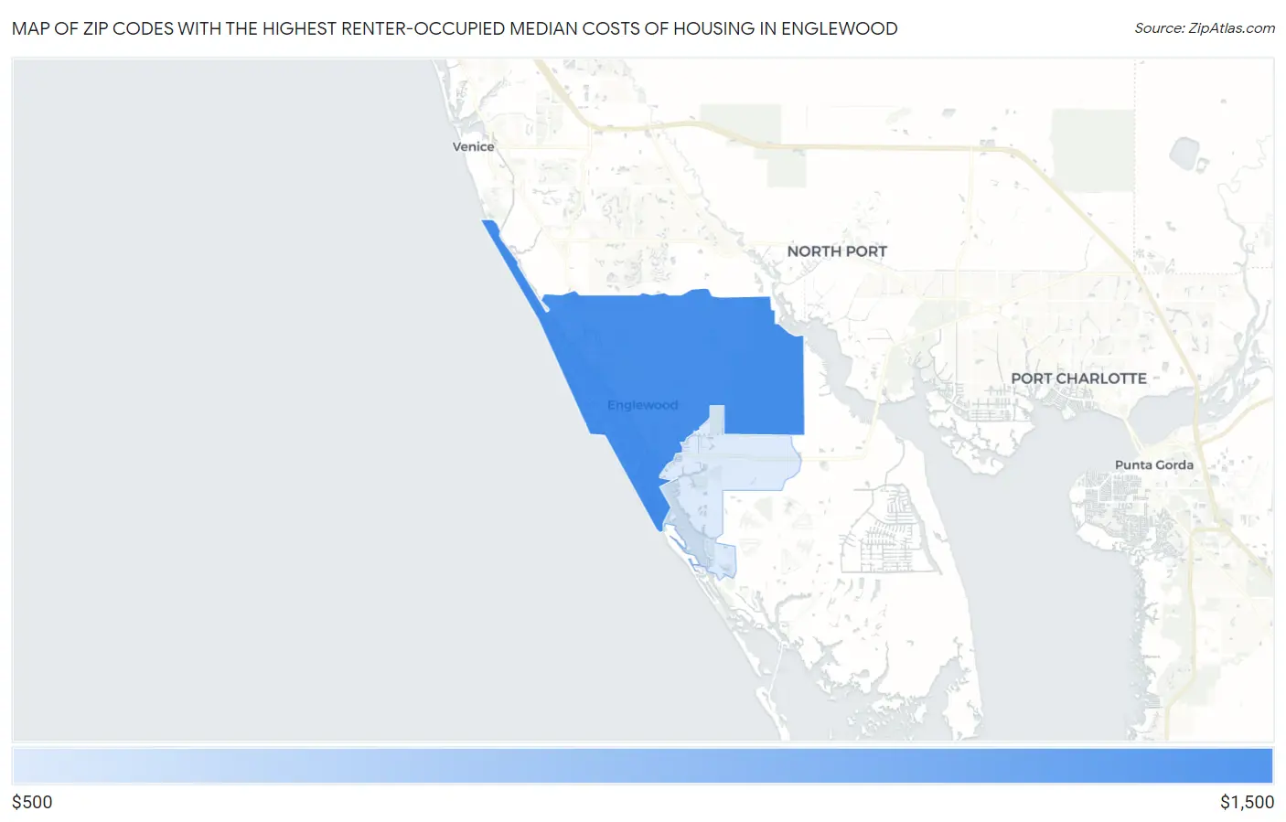Zip Codes with the Highest Renter-Occupied Median Costs of Housing in Englewood Map