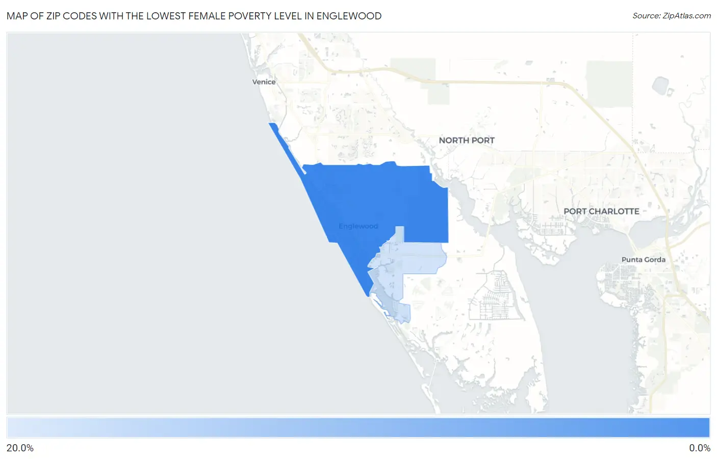 Zip Codes with the Lowest Female Poverty Level in Englewood Map
