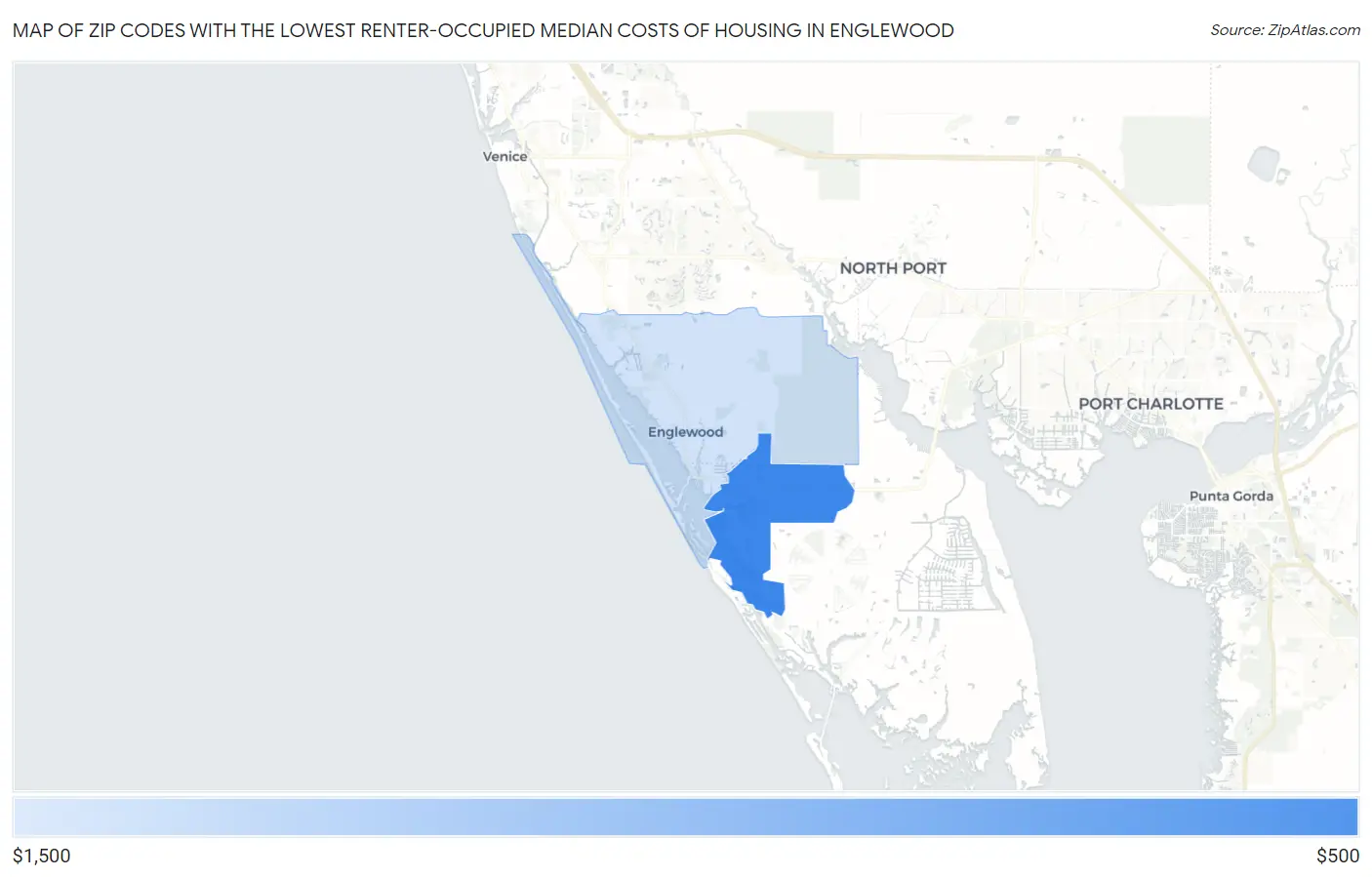 Zip Codes with the Lowest Renter-Occupied Median Costs of Housing in Englewood Map