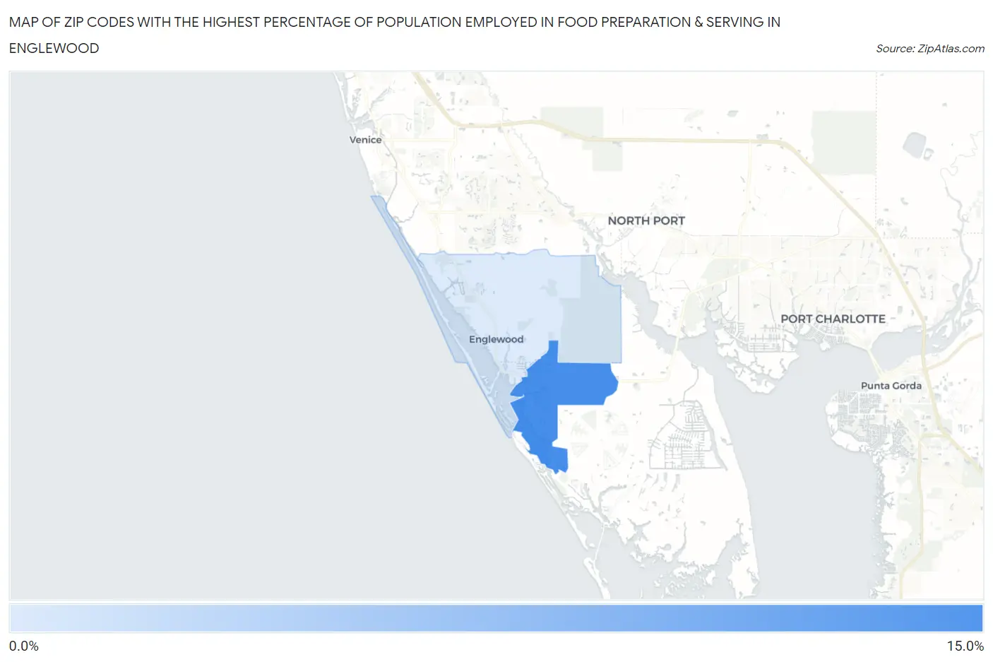 Zip Codes with the Highest Percentage of Population Employed in Food Preparation & Serving in Englewood Map