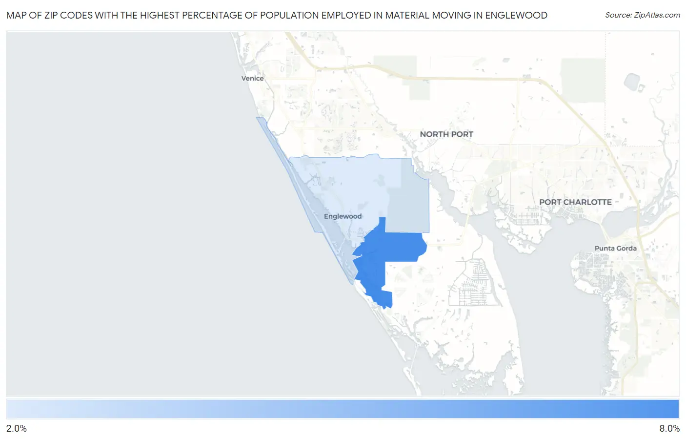 Zip Codes with the Highest Percentage of Population Employed in Material Moving in Englewood Map