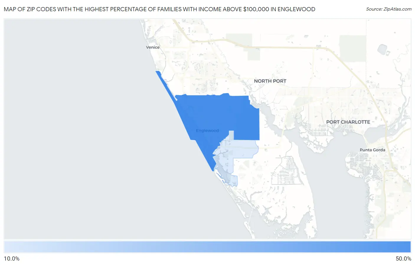 Zip Codes with the Highest Percentage of Families with Income Above $100,000 in Englewood Map