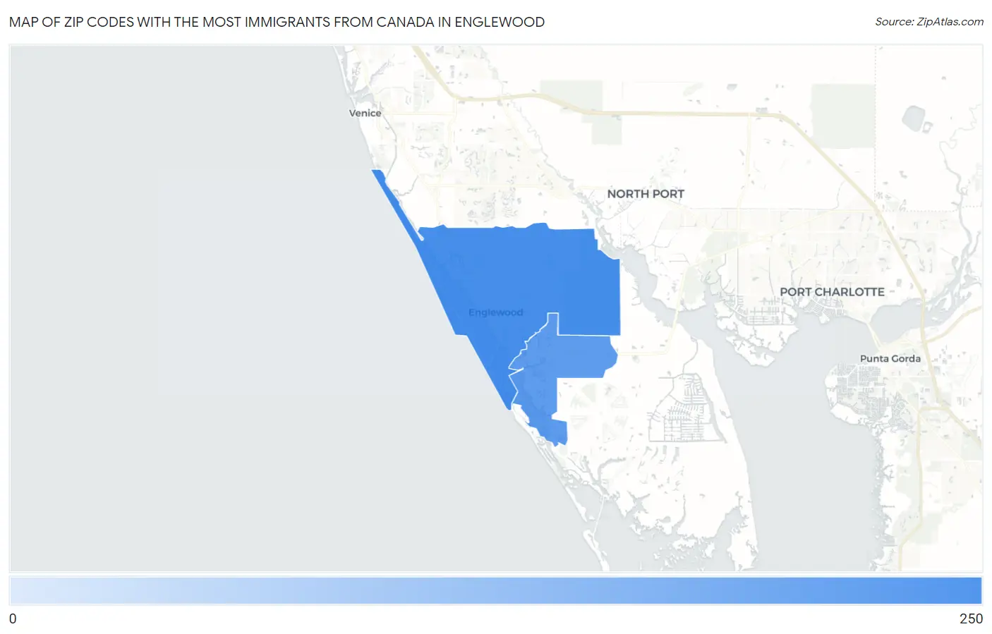 Zip Codes with the Most Immigrants from Canada in Englewood Map