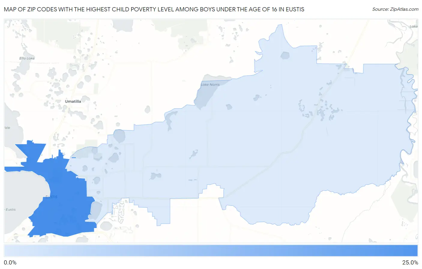 Zip Codes with the Highest Child Poverty Level Among Boys Under the Age of 16 in Eustis Map