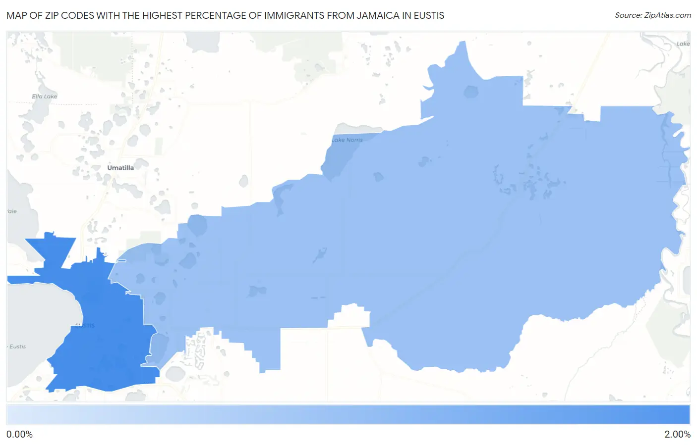 Zip Codes with the Highest Percentage of Immigrants from Jamaica in Eustis Map