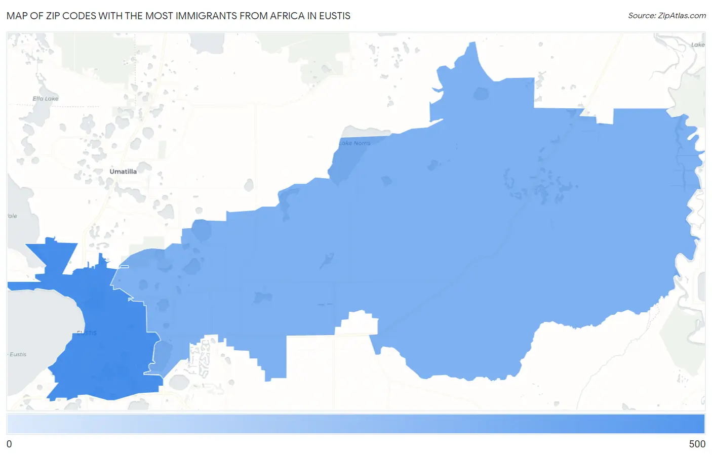 Zip Codes with the Most Immigrants from Africa in Eustis Map