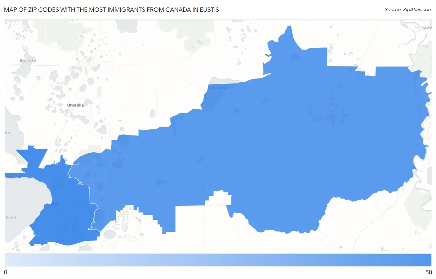 Zip Codes with the Most Immigrants from Canada in Eustis Map