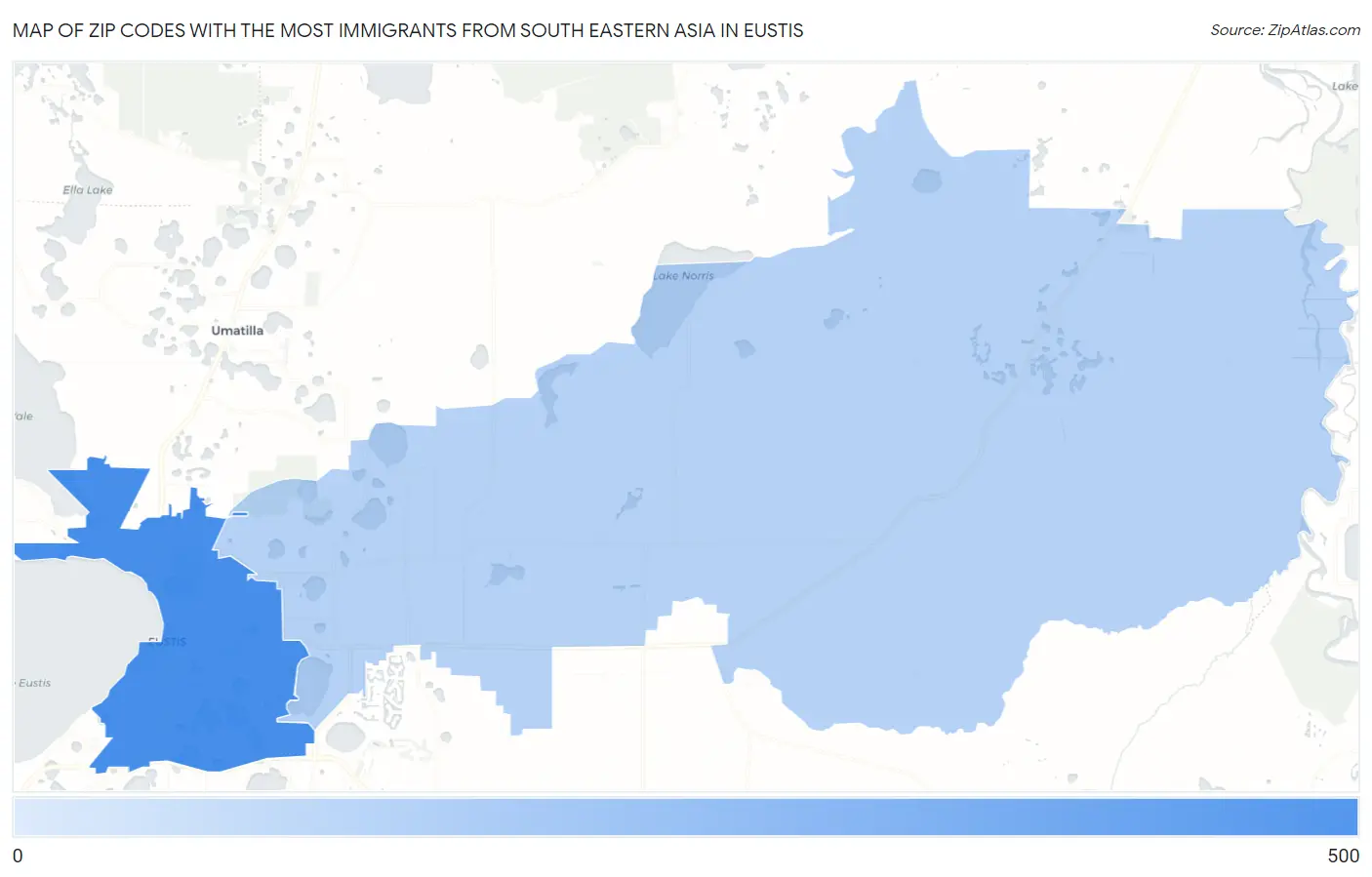 Zip Codes with the Most Immigrants from South Eastern Asia in Eustis Map