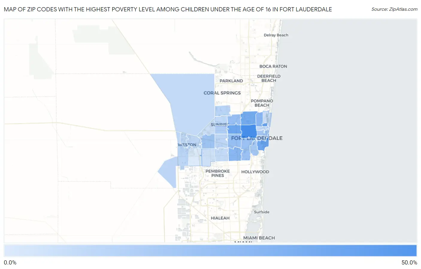 Zip Codes with the Highest Poverty Level Among Children Under the Age of 16 in Fort Lauderdale Map