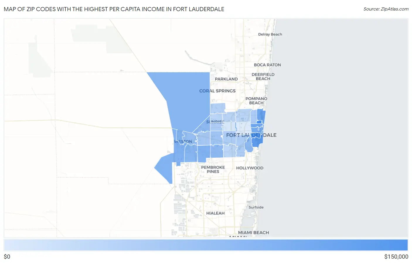 Zip Codes with the Highest Per Capita Income in Fort Lauderdale Map