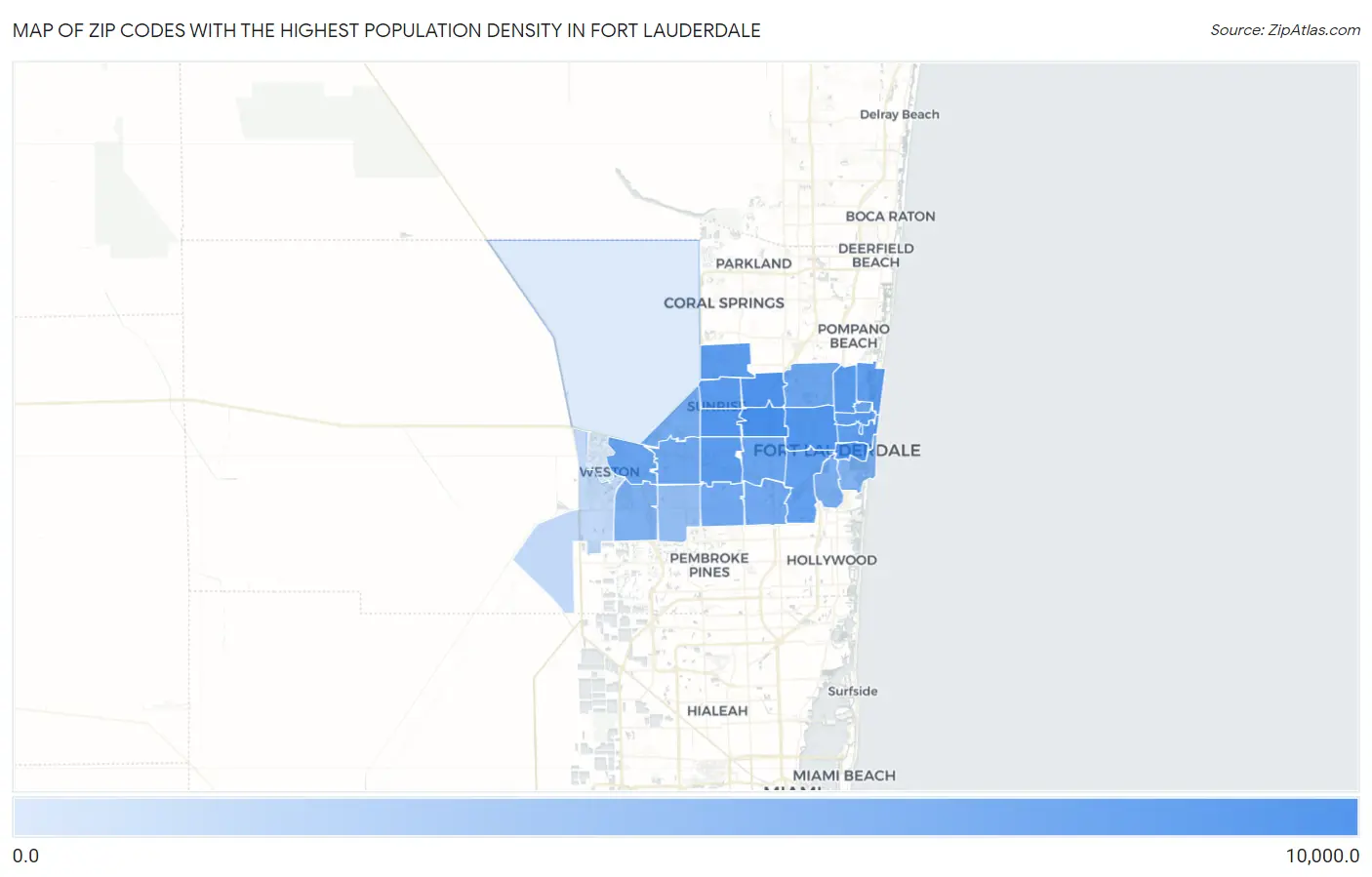 Zip Codes with the Highest Population Density in Fort Lauderdale Map