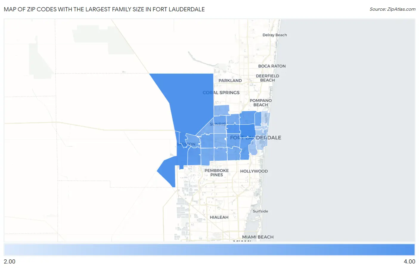 Zip Codes with the Largest Family Size in Fort Lauderdale Map