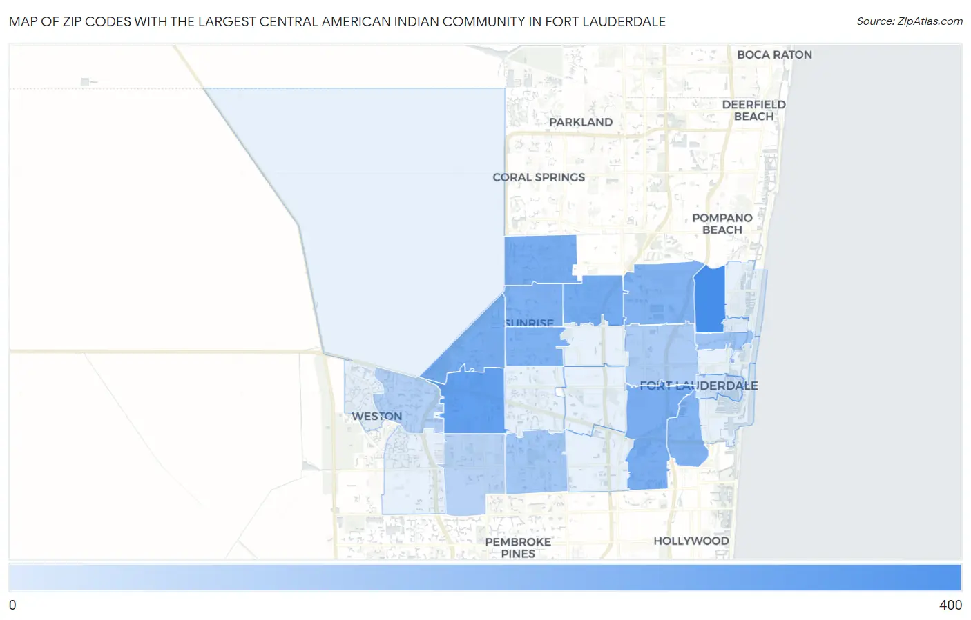 Zip Codes with the Largest Central American Indian Community in Fort Lauderdale Map