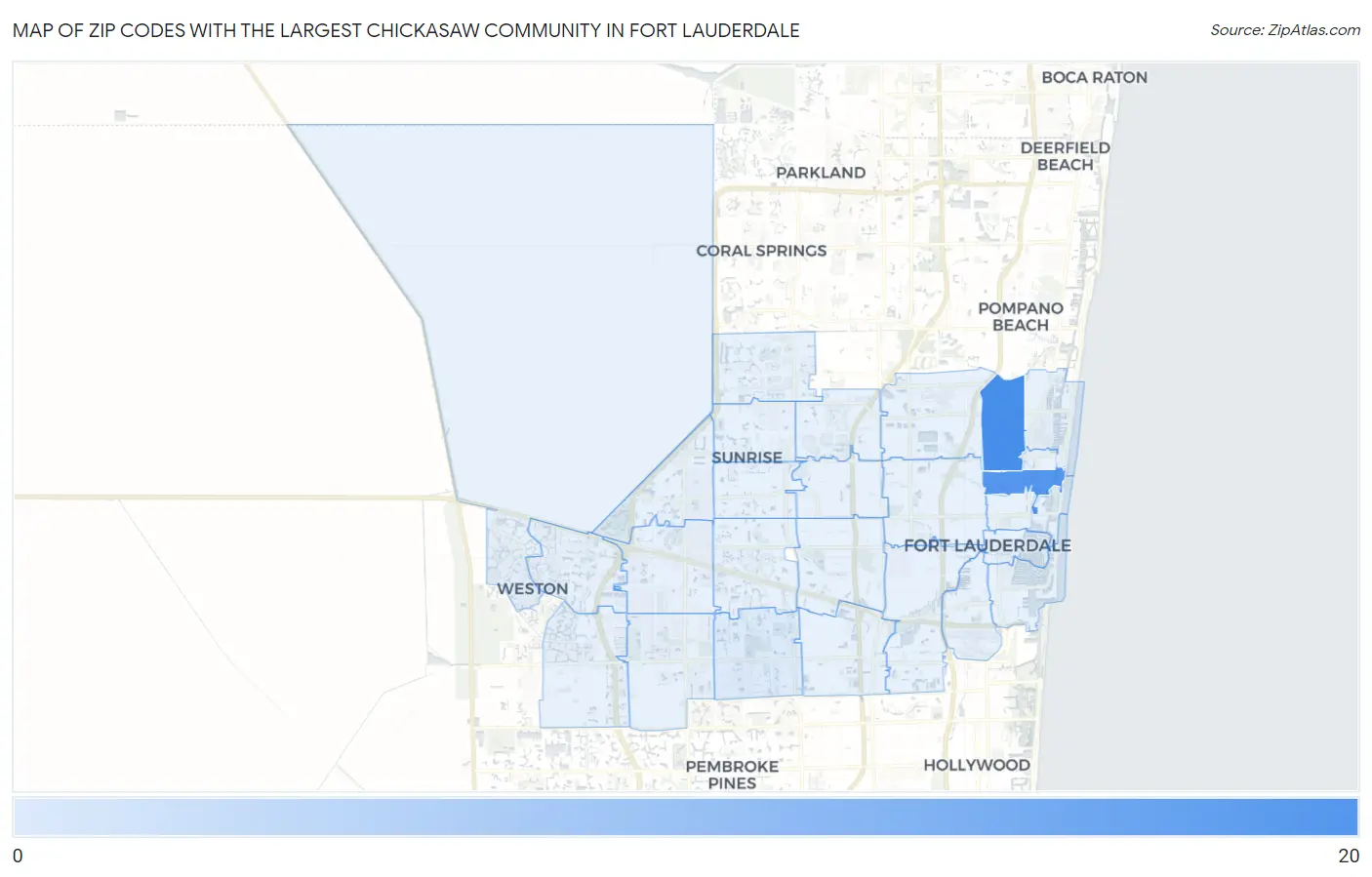 Zip Codes with the Largest Chickasaw Community in Fort Lauderdale Map