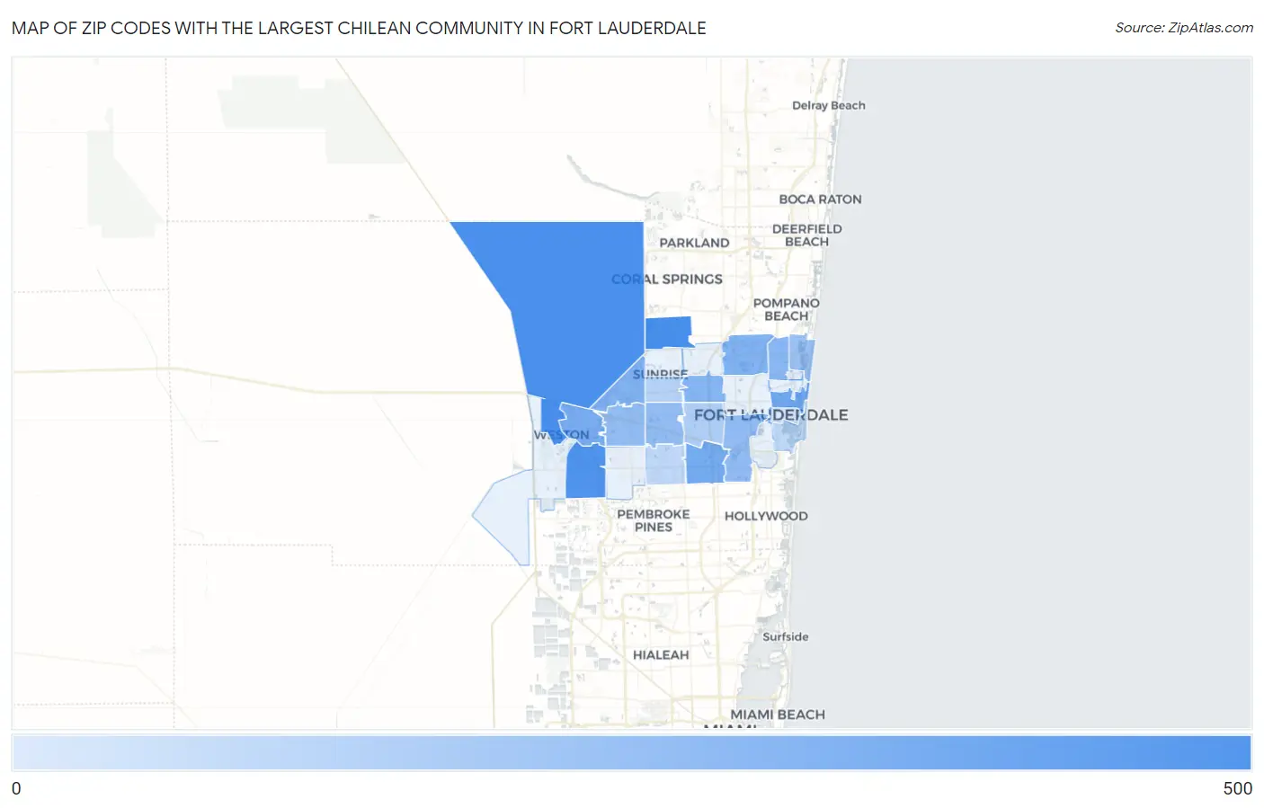 Zip Codes with the Largest Chilean Community in Fort Lauderdale Map