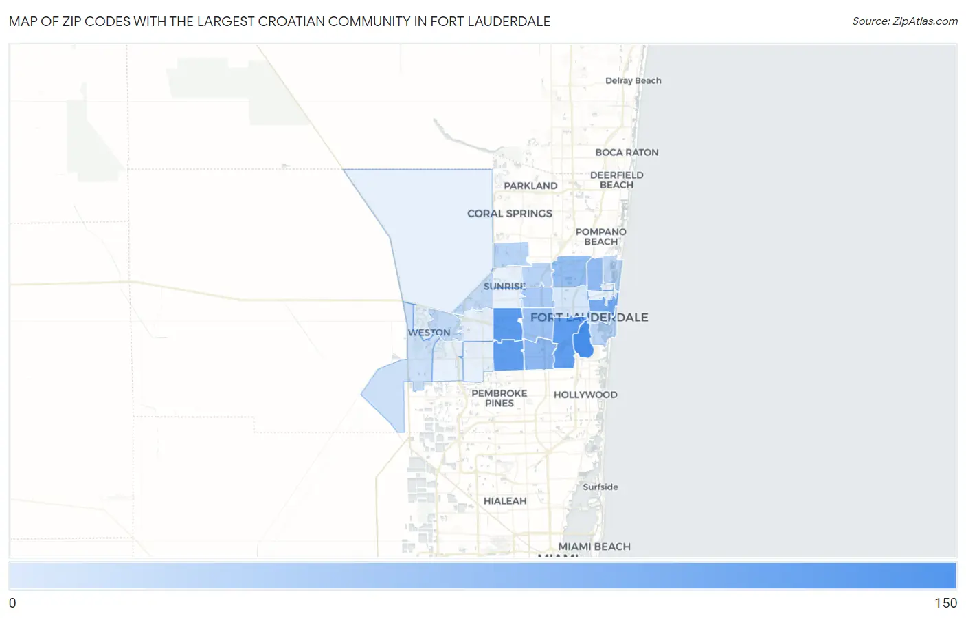 Zip Codes with the Largest Croatian Community in Fort Lauderdale Map