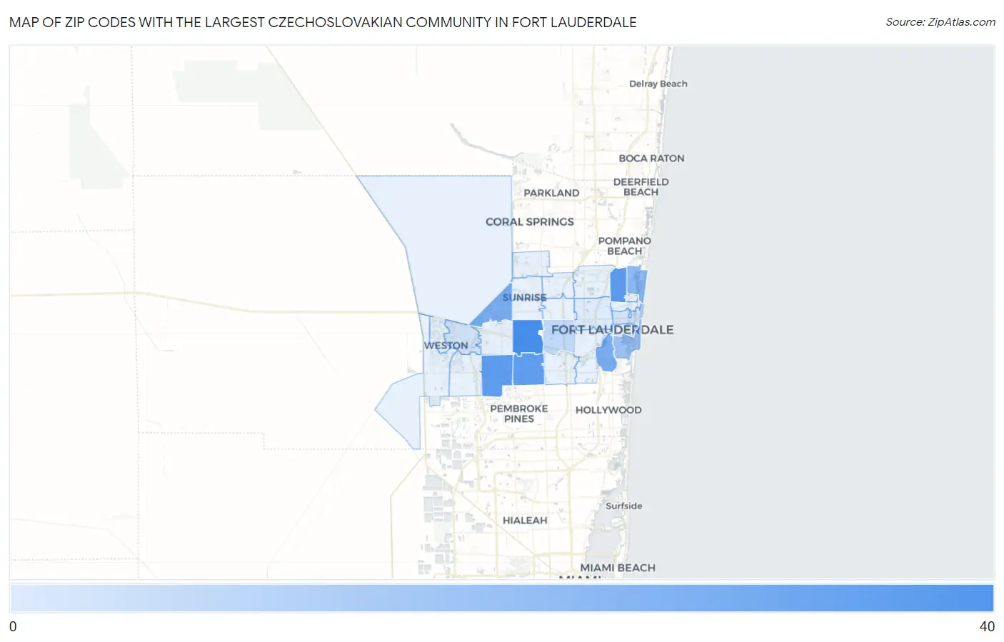 Zip Codes with the Largest Czechoslovakian Community in Fort Lauderdale Map