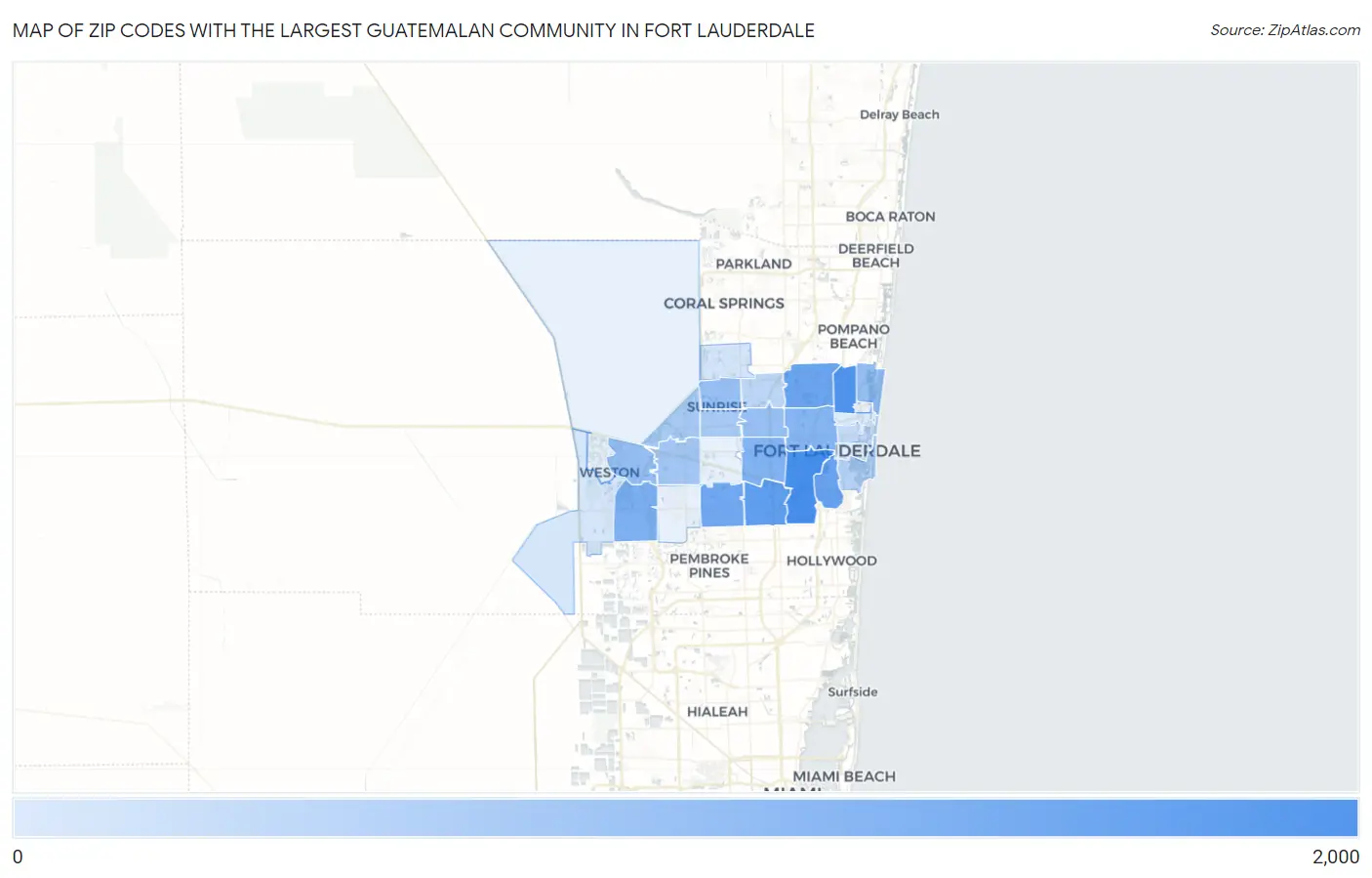 Zip Codes with the Largest Guatemalan Community in Fort Lauderdale Map