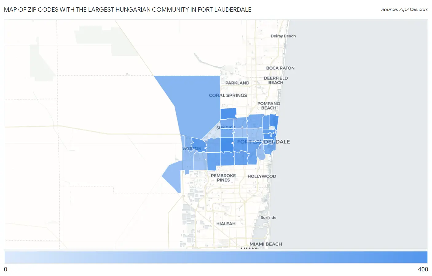 Zip Codes with the Largest Hungarian Community in Fort Lauderdale Map