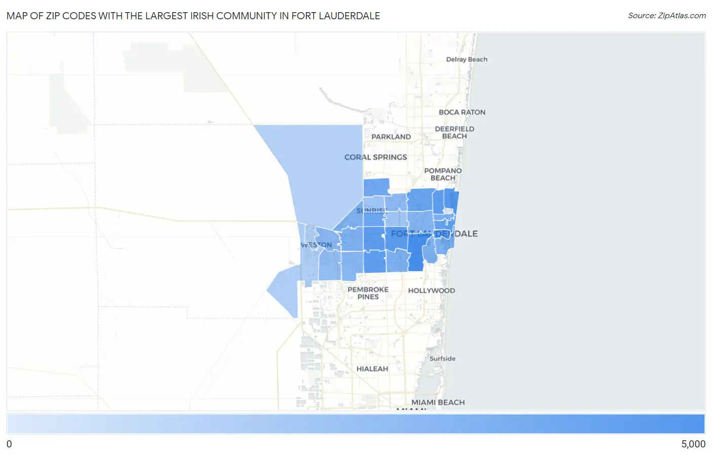 Zip Codes with the Largest Irish Community in Fort Lauderdale Map