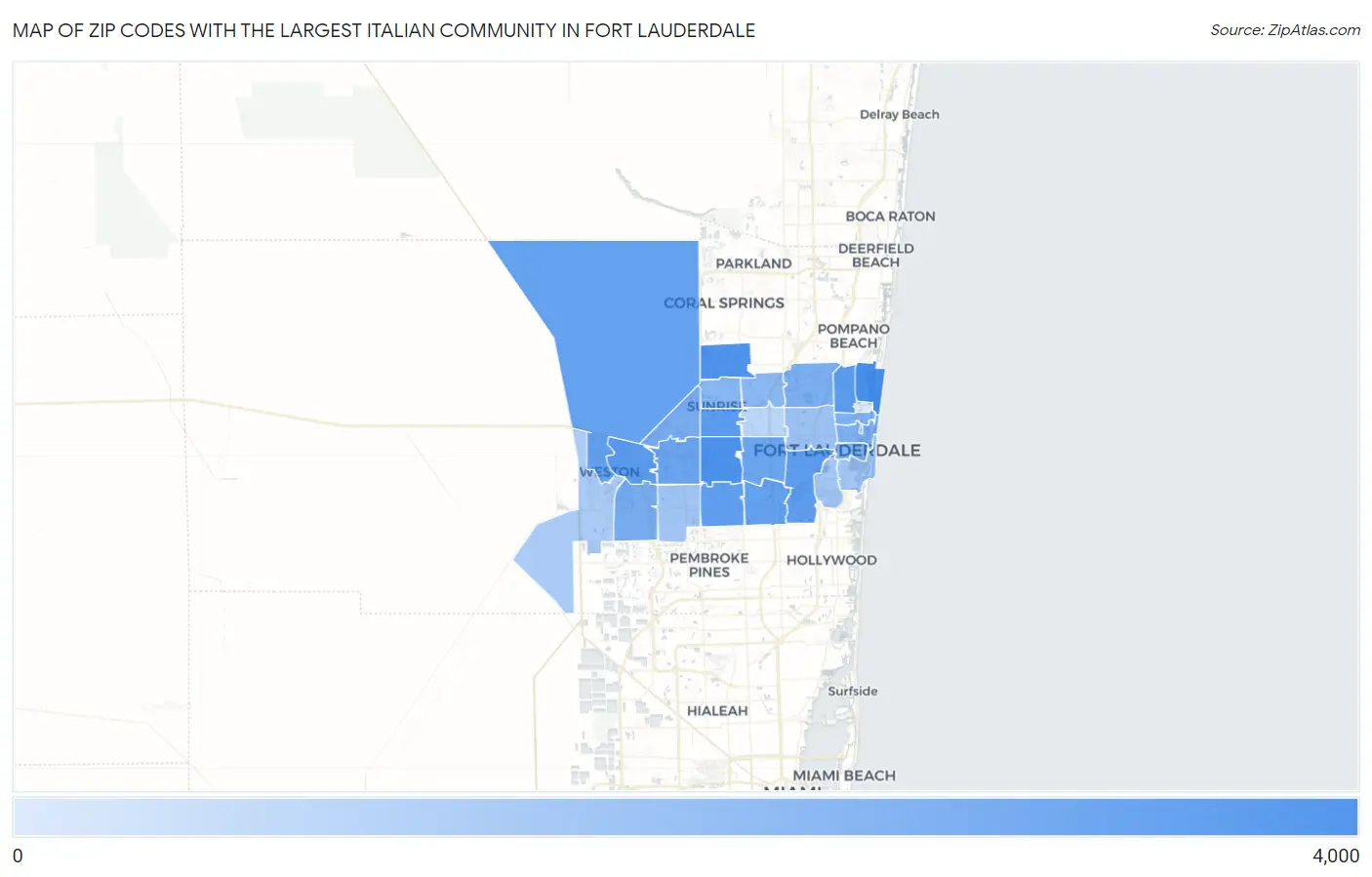 Zip Codes with the Largest Italian Community in Fort Lauderdale Map