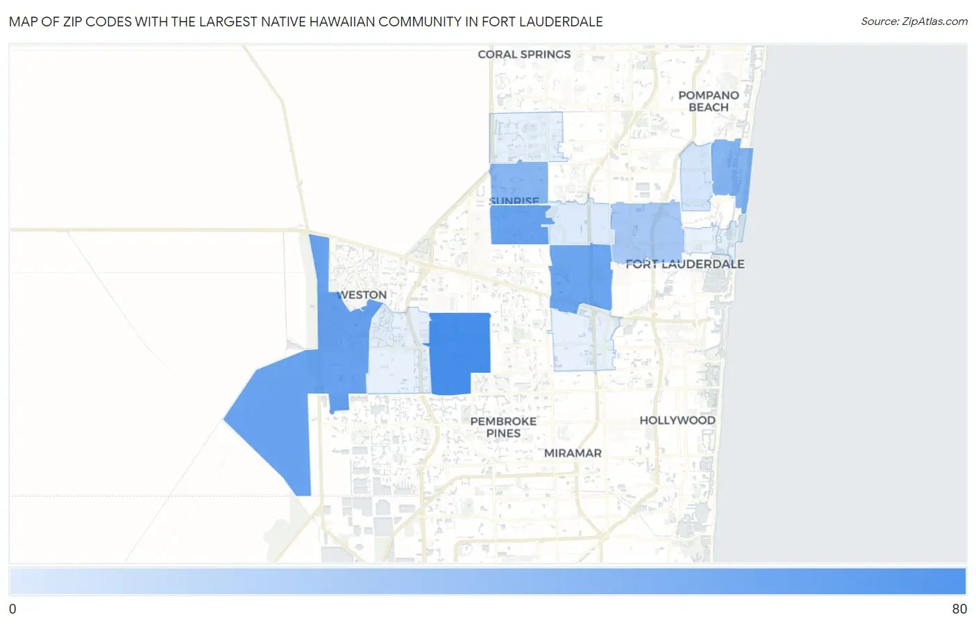 Zip Codes with the Largest Native Hawaiian Community in Fort Lauderdale Map