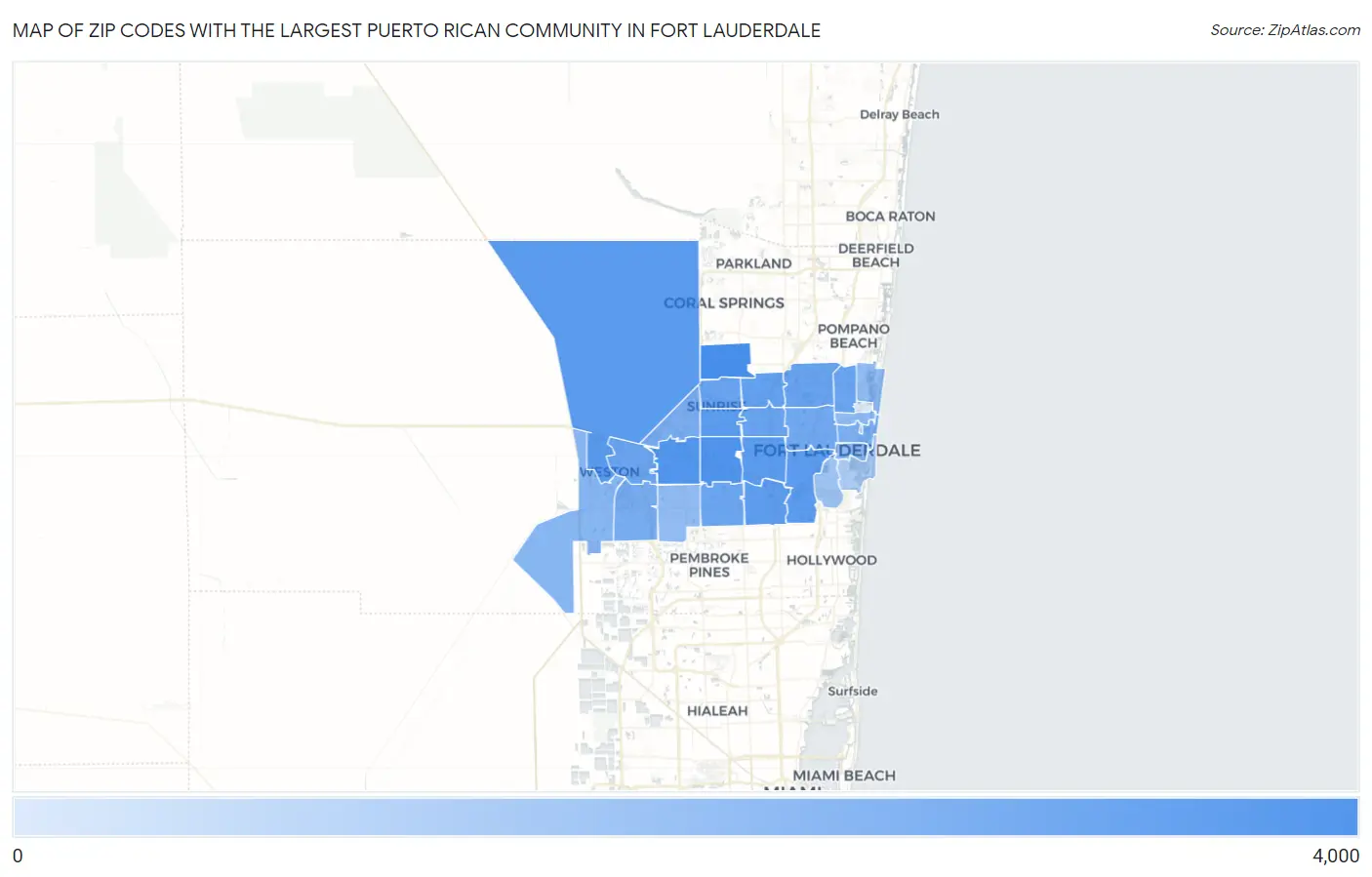 Zip Codes with the Largest Puerto Rican Community in Fort Lauderdale Map