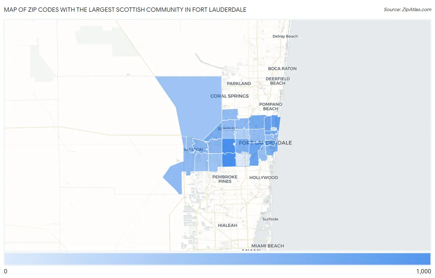 Zip Codes with the Largest Scottish Community in Fort Lauderdale Map