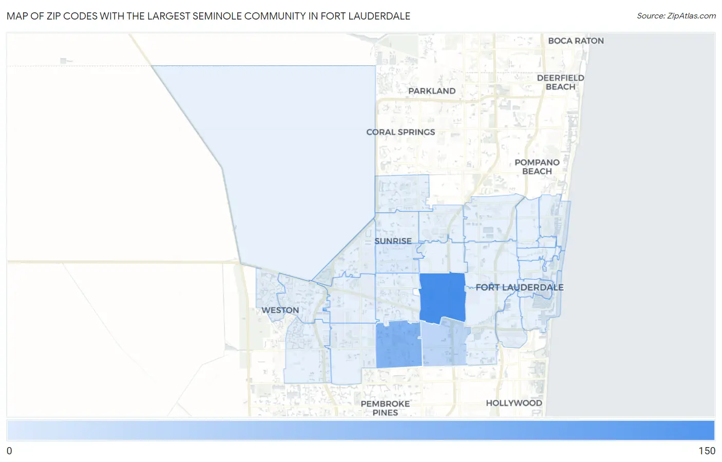 Zip Codes with the Largest Seminole Community in Fort Lauderdale Map