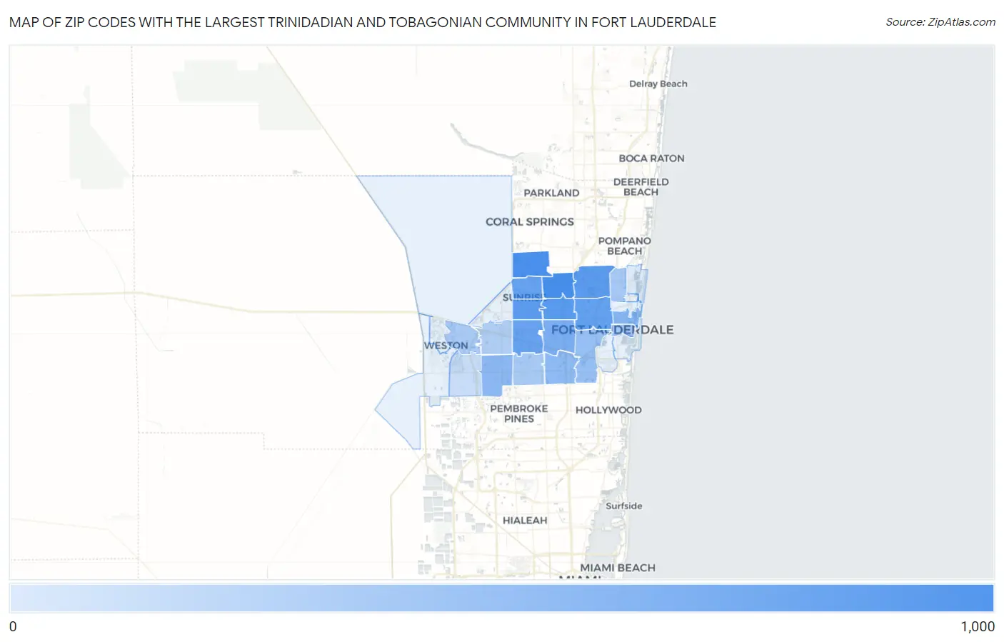 Zip Codes with the Largest Trinidadian and Tobagonian Community in Fort Lauderdale Map