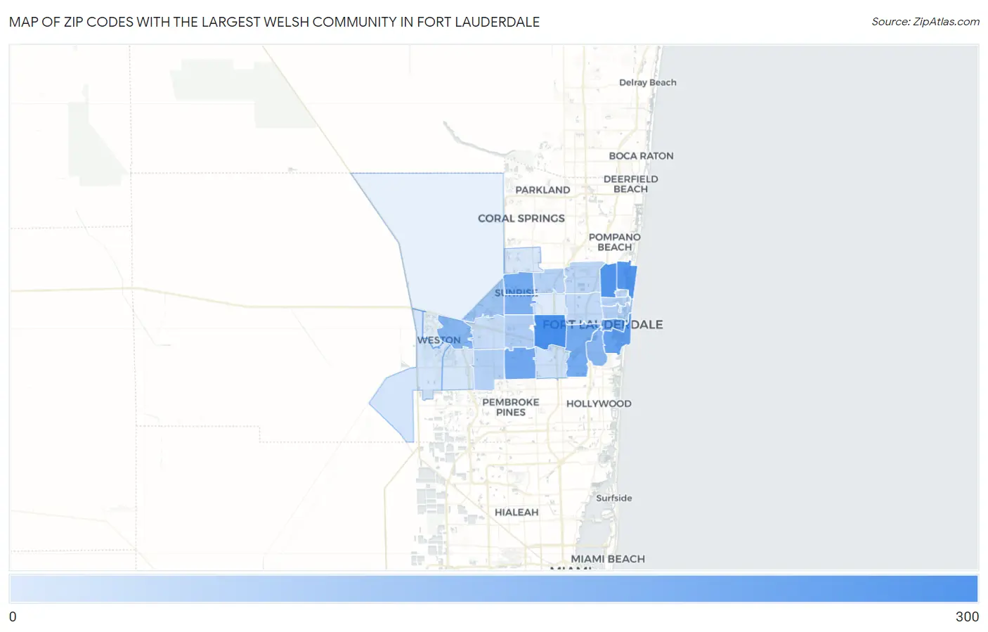 Zip Codes with the Largest Welsh Community in Fort Lauderdale Map