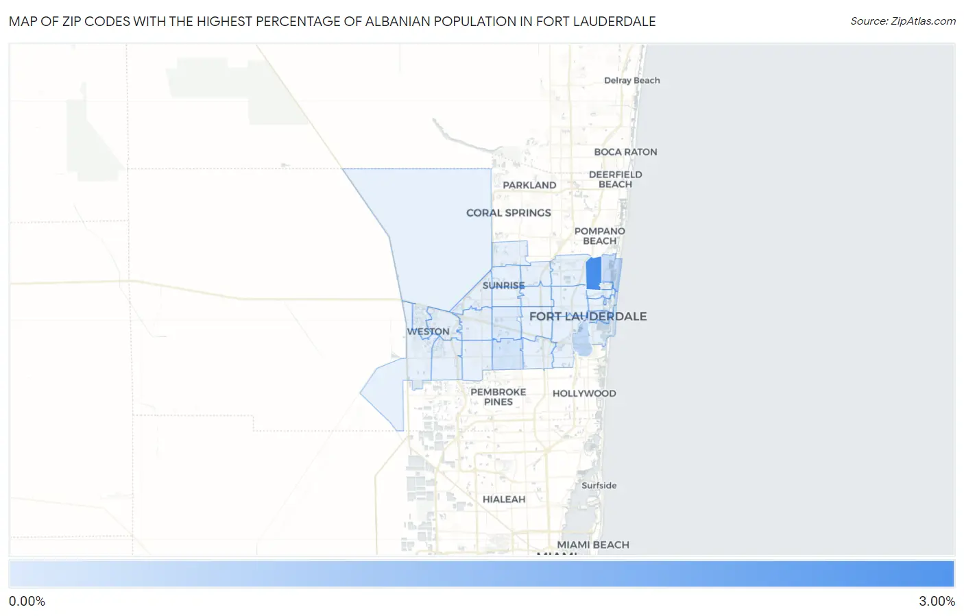 Zip Codes with the Highest Percentage of Albanian Population in Fort Lauderdale Map