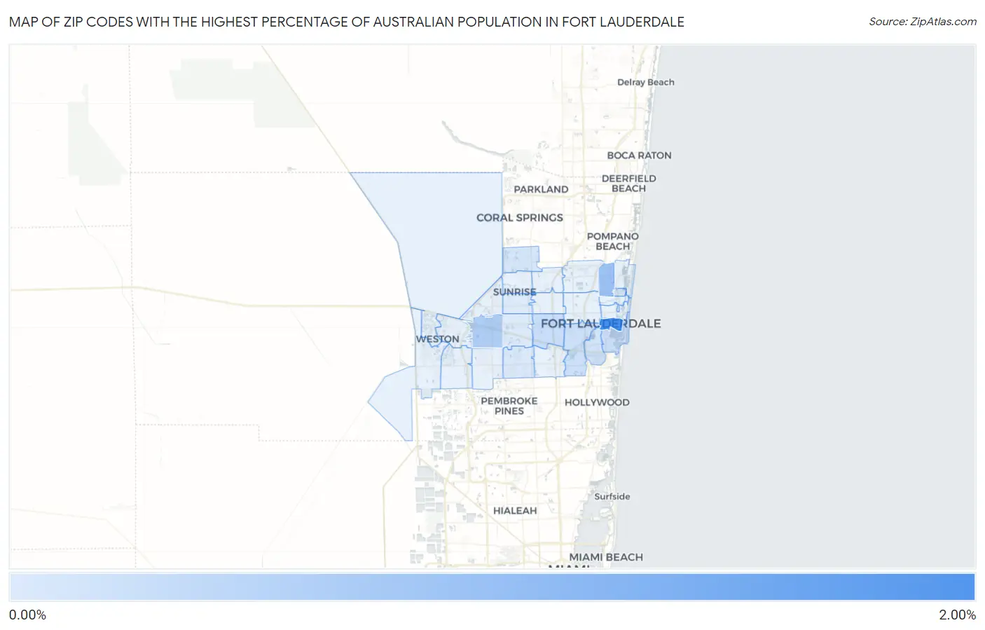 Zip Codes with the Highest Percentage of Australian Population in Fort Lauderdale Map